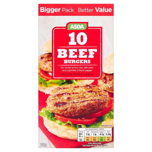 Asda 10 Beef Burgers 568g Really Good Culture