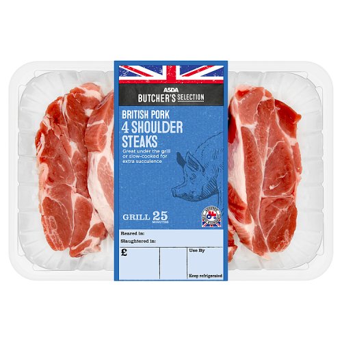 Asda Butcher's Selection 4 British Pork Shoulder Steaks 700g