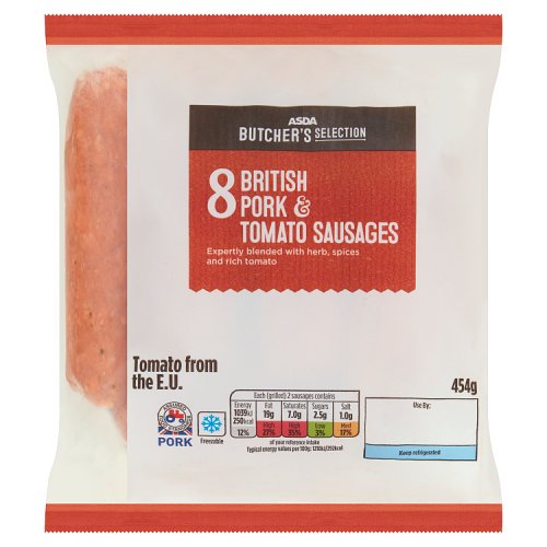 Asda Butcher's Selection 8 British Pork & Tomato Sausages 454g
