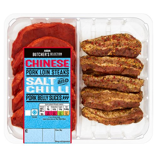 Asda Butcher's Selection Chinese Pork Loin Steaks and Pork Belly Slices Salt Chilli 925g