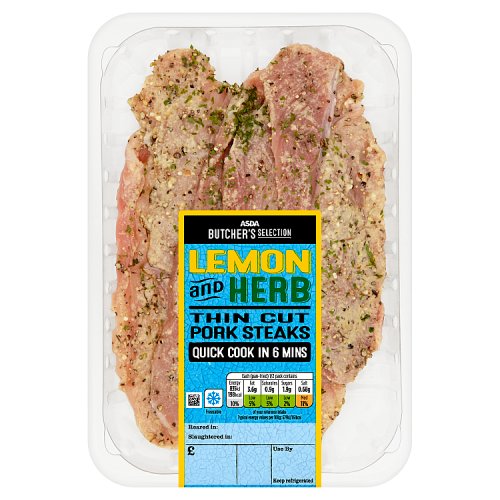 Asda Butcher's Selection Lemon and Herb Thin Cut Pork Steaks 325g