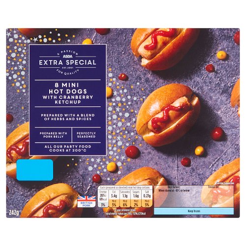 Asda Extra Special 8 Mini Hot Dogs with Cranberry Ketchup 242g