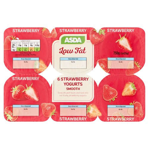 Asda Low Fat Smooth Strawberry Yogurts 6 x 125g (750g)