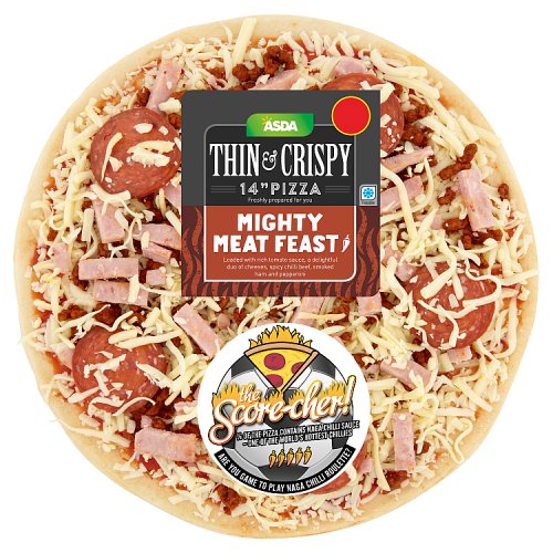 Asda Mighty Meat Feast Thin & Crispy Pizza 14in Really Good Culture