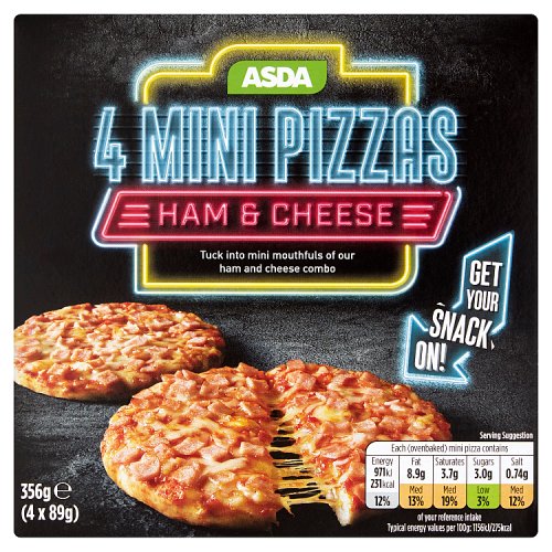 Asda Mini Pizzas Ham & Cheese 4 x 89g (356g)