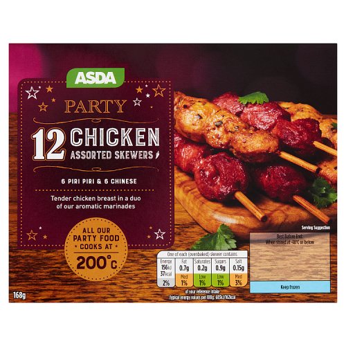 Asda Party 12 Chicken Assorted Skewers 168g Really Good Culture