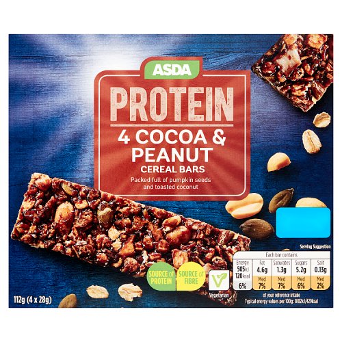 Asda Protein Cocoa & Peanut Cereal Bars 4 x 28g (112g)
