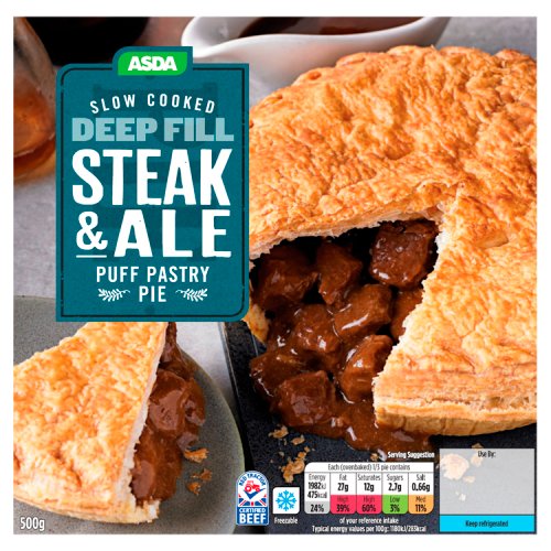 Asda Slow Cooked Deep Fill Steak & Ale Puff Pastry Pie 500g Really