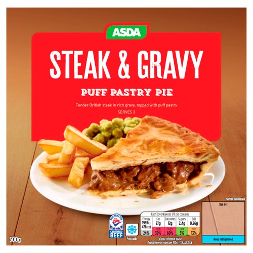 Asda Steak & Gravy Puff Pastry Pie 500g Really Good Culture