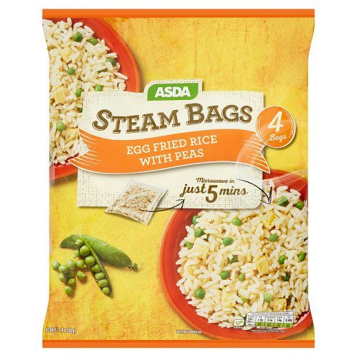 Asda Steam Bags Egg Fried Rice with Peas 4 x 200g (800g) Really Good