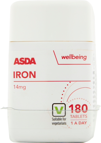 Asda Wellbeing Iron 14mg 1 A Day 180 Tablets