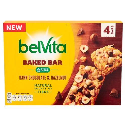 Belvita Breakfast Dark Chocolate & Hazelnut Baked Bar 4 Pack 160g