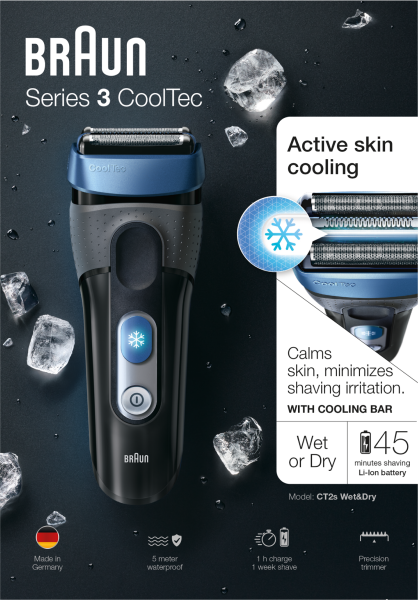 Braun Series 3 CoolTec CT2s Wet&Dry Electric Shaver with active skin cooling & charging stand