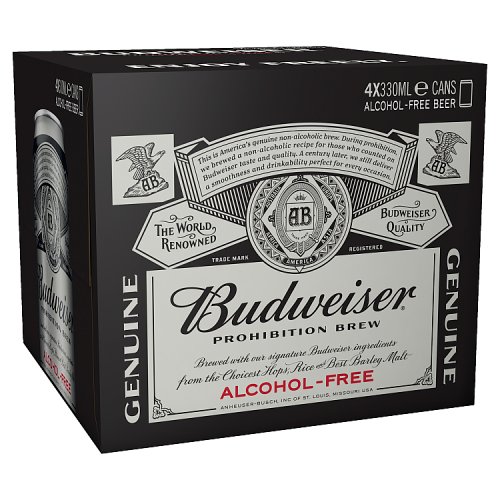 Budweiser Prohibition Brew Alcohol Free Beer Cans 4 x 330ml Really