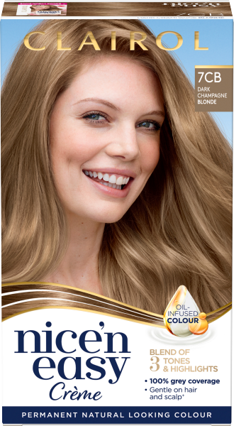 Clairol Nice'n Easy Crme, Natural Looking Oil Infused Hair Dye, 7CB Dark Champagne Blonde, 177ml