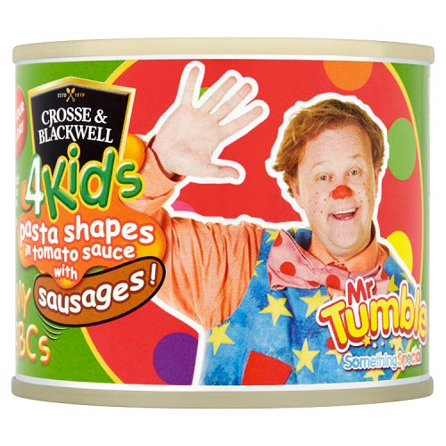 Crosse & Blackwell 4 Kids Mr Tumble Pasta Shapes in Tomato Sauce with Sausages 213g