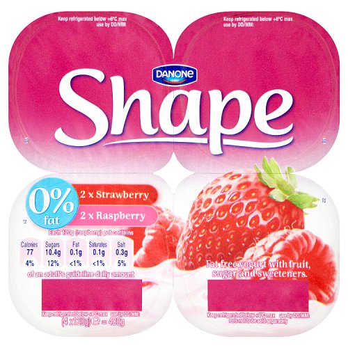 Danone Shape 0% Fat Strawberry & Raspberry Yogurt 4 x 120g