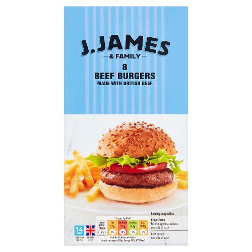 J.James & Family 8 Beef Burgers 397g