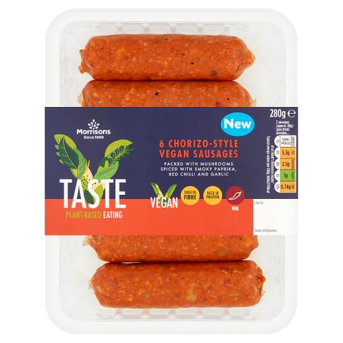 Morrisons V Taste 6 Chorizo - Style Vegan Sausages 280g