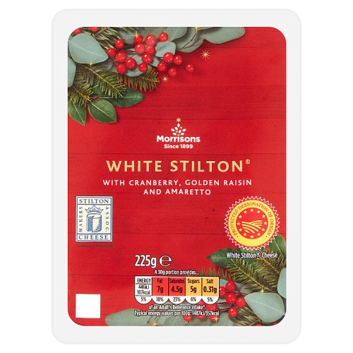 Morrisons White Stilton with Cranberry, Golden Raisin and Amaretto 225g
