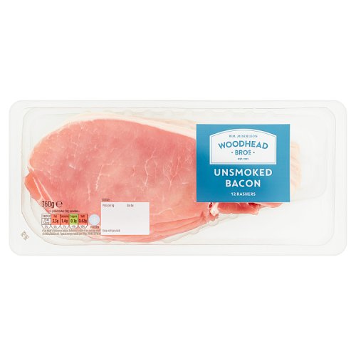 Morrisons Woodhead Bros 12 Unsmoked Bacon Rashers 360g