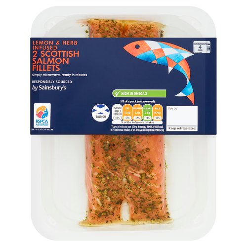 Sainsbury's 2 Lemon & Herb Infused Scottish Salmon Fillets 220g