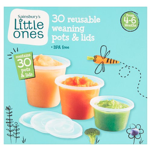Sainsbury's Little Ones 30 Reusable Weaning Pots and Lids from 4-6 Months
