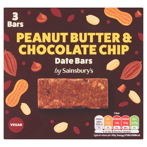Sainsbury's Peanut Butter & Chocolate Chip Date Bars 3 x 35g (105g)