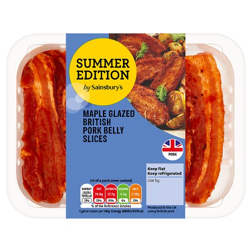 Sainsbury's Summer Edition Maple Glazed British Pork Belly Slices 400g