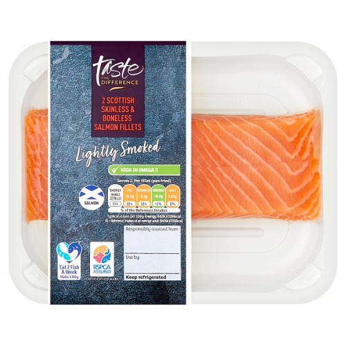 Sainsbury's Taste the Difference 2 Lightly Smoked Scottish Skinless & Boneless Salmon Fillets 240g