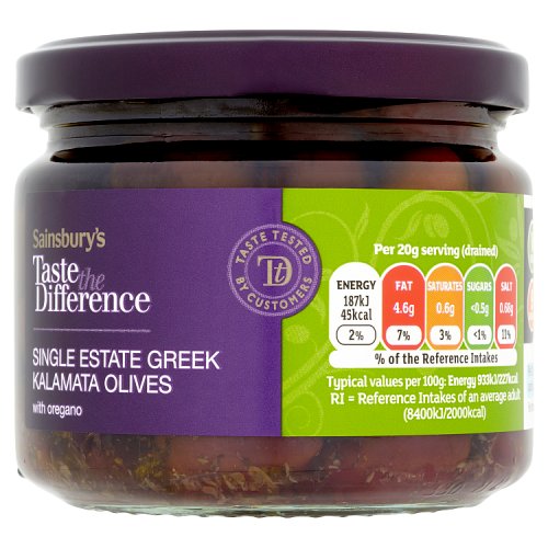 Sainsbury's Taste the Difference Single Estate Greek Kalamata Olives with Oregano 300g