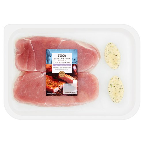 Tesco 2 Garlic & Herb Unsmoked Gammon Steaks 300g