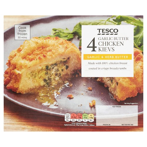 Tesco 4 Garlic Butter Breaded Chicken Kievs 500G Really Good Culture