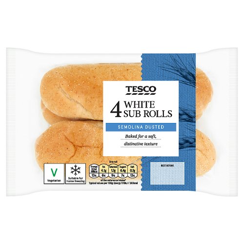 Tesco 4 White Sub Rolls Semolina Dusted