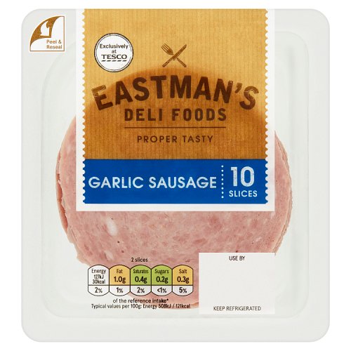Tesco Eastman's Deli Foods Garlic Sausage 10 Slices Really Good Culture