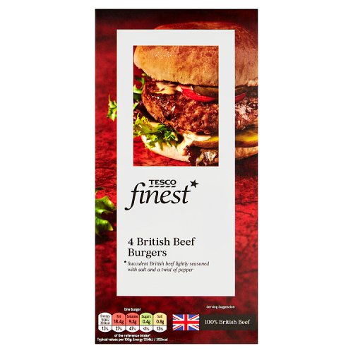 Tesco Finest 4 Beef Burgers 454G