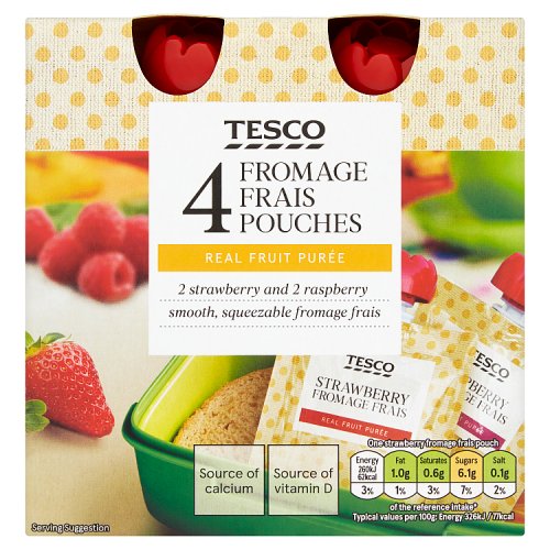 Tesco Fromage Frais Strawberry Raspberry Pouches 4 X 80G