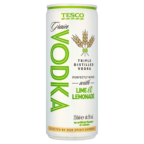 Tesco Vodka & Lime & Low Calorie Lemonade 250Ml