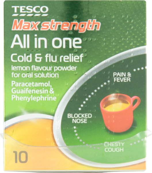 Tesco Heath Max Strength AllInOne Cold & Flu Relief Lemon Flavour