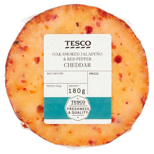 Tesco Cheddar With Oak Smoked Jalapeno & Red Pepper 180G
