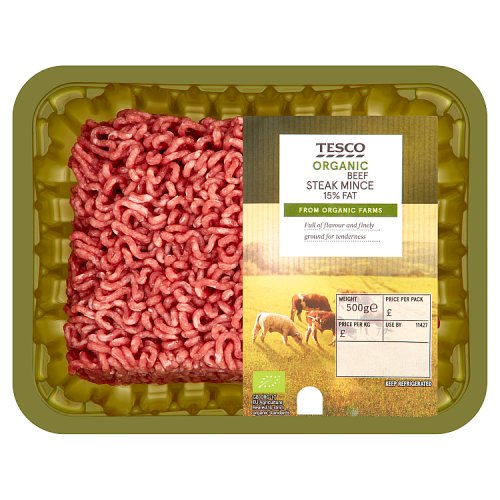 Tesco Organic Beef Steak Mince 15% Fat 500G