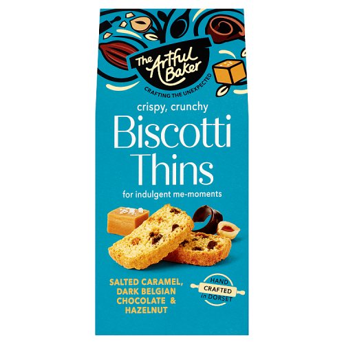 The Artful Baker Biscotti Thins Salted Caramel, Dark Belgian Chocolate & Hazelnut 100g