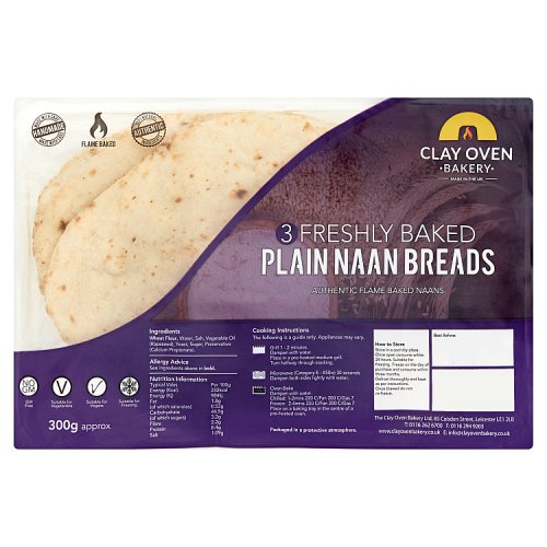 The Clay Oven Bakery 3 Freshly Baked Plain Naan Breads 300g