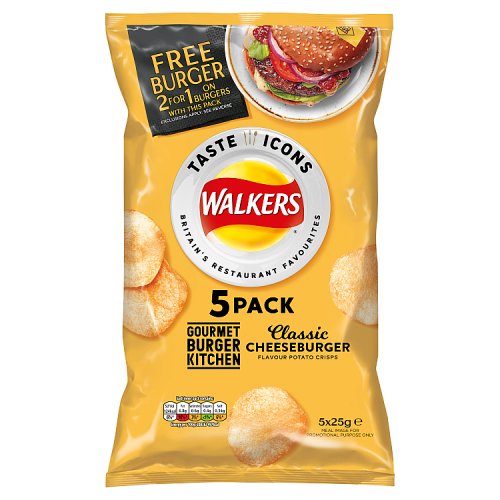 Walkers GBK Classic Cheeseburger Flavour Multipack Crisps 5x25g