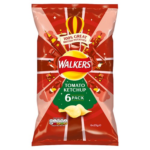 Walkers Tomato Ketchup Multipack Crisps 6x25g