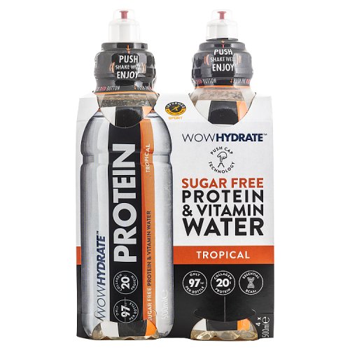 Wow Hydrate Sugar Free Protein & Vitamin Water Tropical 4 x 500ml